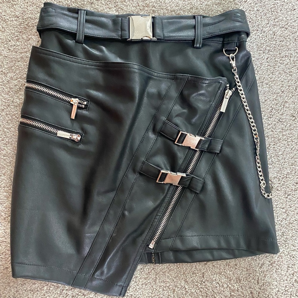 Tripp Asymmetrical Faux Leather Skirt  Chains & Zippers Gothic Punk Rock & Roll